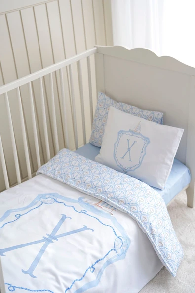 NOU Harf Serisi X Harfi Bebek BoyNevresim Seti ( 100X150) - Noble Serie - MAVİ - 3