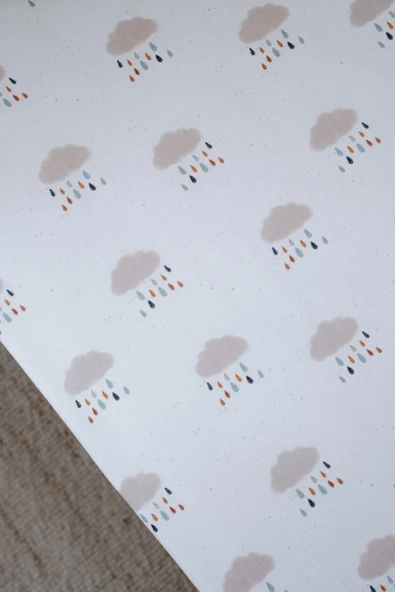 NOU Yağmur Bulutlu Organik Bebek Lastikli Çarşaf Seti (60x120+15) Çok Renkli - 4