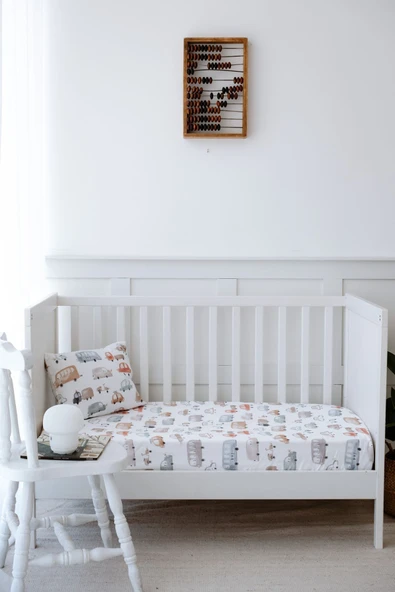 NOU Renkli Araçlı Organik Bebek Lastikli Çarşaf Seti (80X160+15) - Vehicle Attack - 3