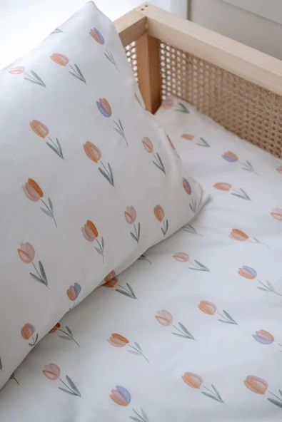 NOU Renkli Laleli Organik Montessori Nevresim Seti (100x200) - Spring Tulip - 2