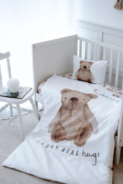 NOU Pofuduk Ayılı Organik Bebek Nevresim Takımı (80X120) - Fluffy Bear - 1