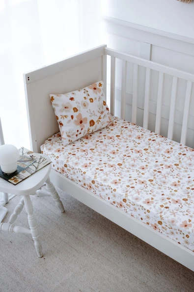 NOU Çiçek Bahçesi Organik Bebek Lastikli Çarşaf Seti (60x120+15) - Floral Joys - 2