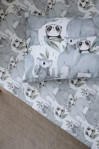 NOU Hayvanlı Organik Bebek Lastikli Çarşaf Seti (60X120 15) - Forest Gang - 3