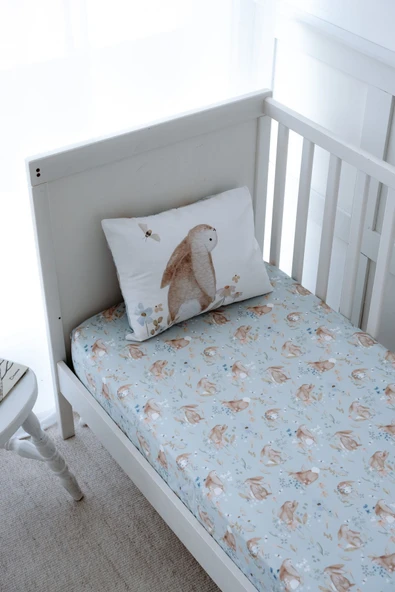 NOU Tavşanlı  Bebek Lastikli Çarşaf Seti (55x95+15) - Rabbit Garden - 2