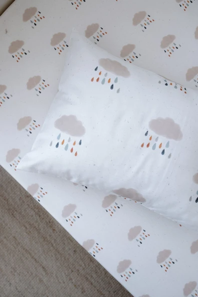 NOU Yağmur Bulutlu Organik Bebek Lastikli Çarşaf Seti (80X160+15) - Rain Clouds - 3
