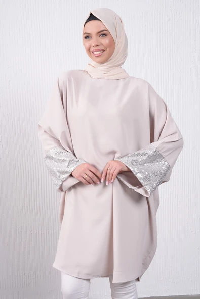 Filizzade diz boyu salaş yarasa abiye tunik - Resim 4