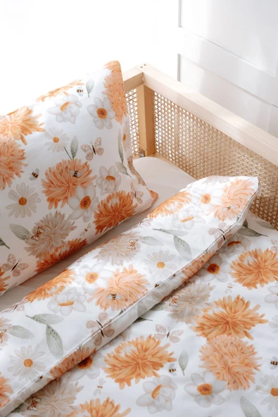 NOU Büyük Çiçekli Organik Tek Kişilik Nevresim Takımı (160x220) - Flower Party - 5