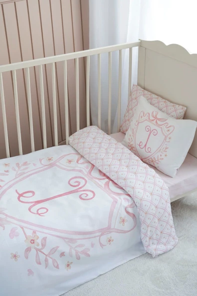 NOU Harf Serisi X Harfi Bebek BoyNevresim Seti ( 100X150) - Noble Serie - PEMBE - Resim 4