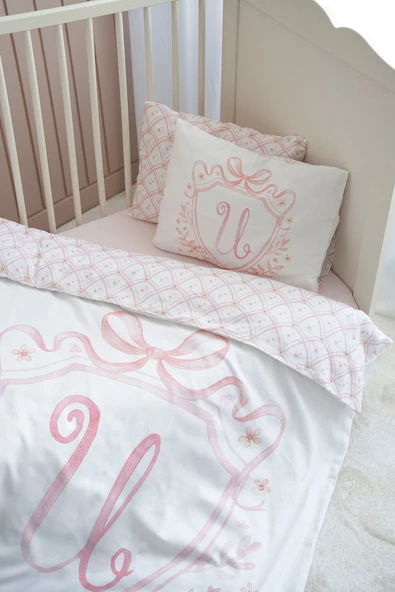 NOU Harf Serisi U Harfi Bebek BoyNevresim Seti ( 100X150) - Noble Serie - PEMBE - Resim 3