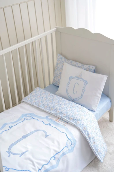 NOU Harf Serisi Ç Harfi Bebek Boy Nevresim Seti ( 100X150) - Noble Serie Mavi - 3