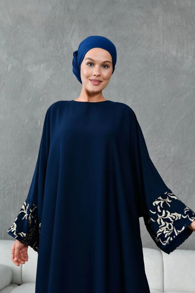 Fzd filizzade yarasa kesim kolmanşeti simli aksesuar desenli ferace abiye - Resim 3