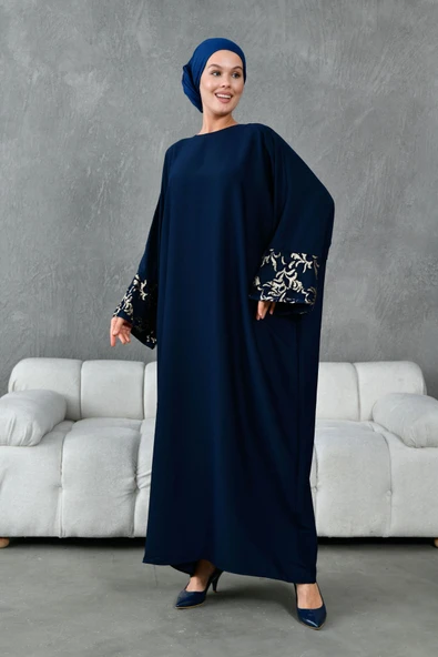 Fzd filizzade yarasa kesim kolmanşeti simli aksesuar desenli ferace abiye - Resim 4