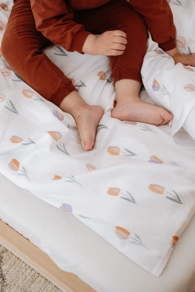 NOU Renkli Laleli Organik Tek Kişilik Nevresim Takımı (160x220) - Spring Tulip - 4