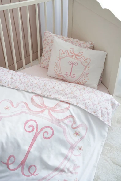 NOU Harf Serisi X Harfi Bebek BoyNevresim Seti ( 100X150) - Noble Serie - PEMBE - Resim 3