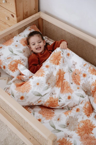 NOU Büyük Çiçekli Organik Tek Kişilik Nevresim Takımı (160x220) - Flower Party - 4