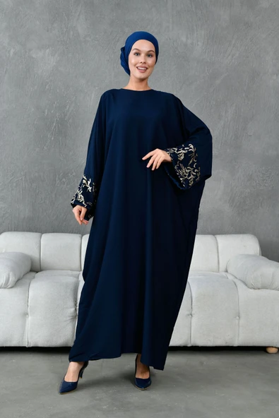 Fzd filizzade yarasa kesim kolmanşeti simli aksesuar desenli ferace abiye - Resim 6