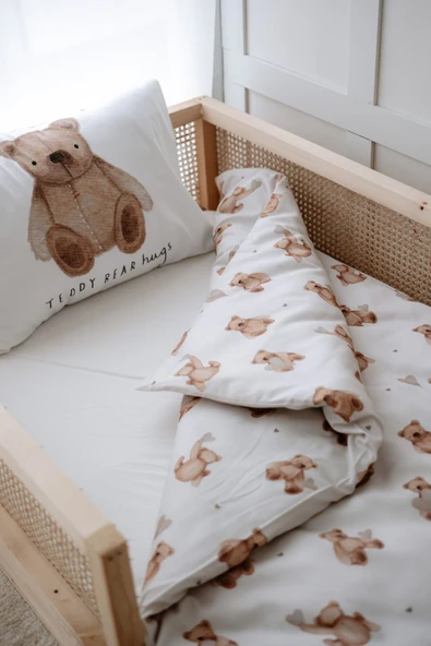 NOU Pofuduk Ayılı Organik Tek Kişilik Nevresim Takımı (160x220) - Fluffy Bear - 5