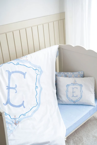 NOU Harf Serisi E Harfi Bebek Boy Nevresim Seti ( 100X150) - Noble Serie Mavi - 2