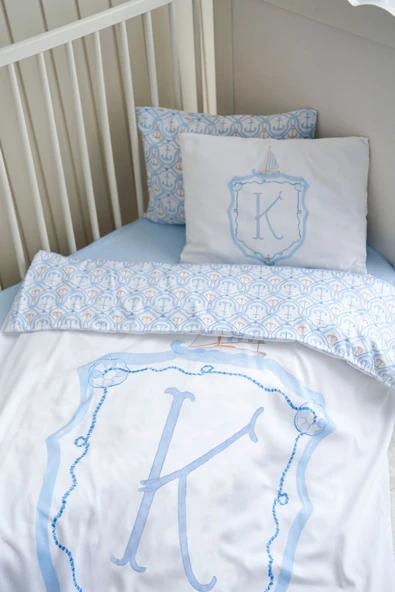NOU Harf Serisi K Harfi Bebek Boy Nevresim Seti ( 100x150) - Noble Serie Mavi