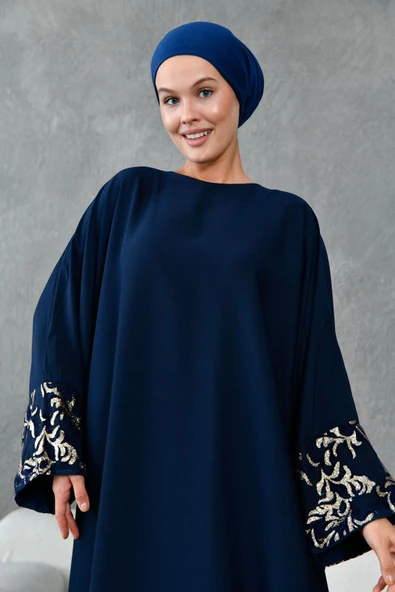 Fzd filizzade yarasa kesim kolmanşeti simli aksesuar desenli ferace abiye - Resim 2