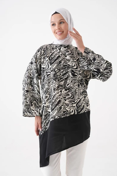 TUNCAY Asimetrik Kesim Rahat Lalıp Garnili Özel Günler Ve Günlük Giyime Uygun Tunik,bluz - Resim 2