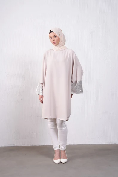 Filizzade diz boyu salaş yarasa abiye tunik - Resim 3