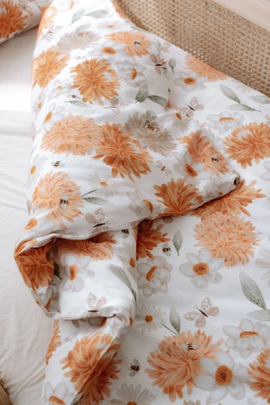 NOU Büyük Çiçekli Organik Tek Kişilik Nevresim Takımı (160x220) - Flower Party - 6