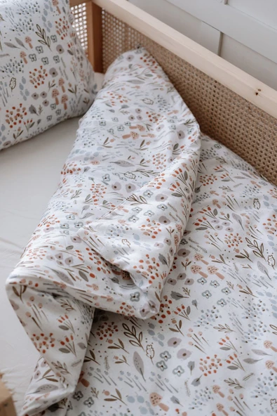 NOU Minimal Çiçekli Organik Tek Kişilik Nevresim Takımı (160x220) - Woodland Floral - 2