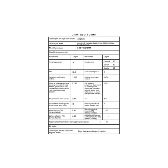 Arçelik 6466 6 Programlı Beyaz Bulaşık Makinesi - 5