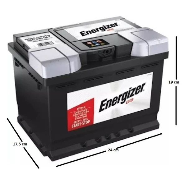Energizer 12 Volt 60 Ah Amper  Efb 640 A EN Varta Üretimi