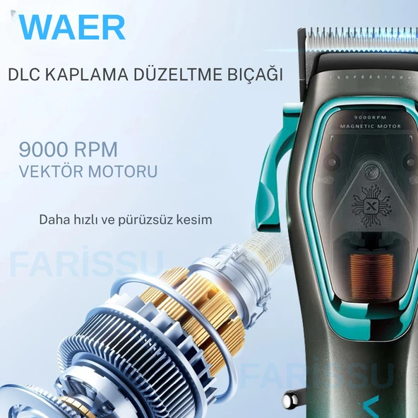 WAER WA-0222 Profesyonel 9000 RPM Manyetik Motorlu Saç Kesme Makinesi - Resim 3