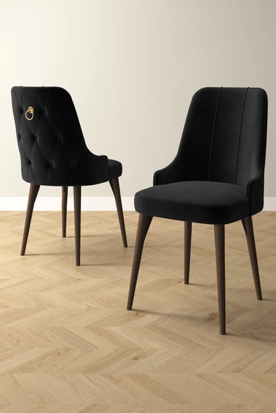 Mabel Meşe Desen 80x132 Açılabilir Yemek Odası Takımı 4 Adet Sandalye Siyah - 3