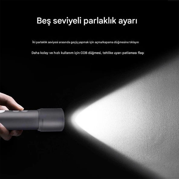 El Feneri 800 Lümen 2000 Metre Menzil 1200 mAh Şarjlı Powerbank Ledli Işık Lambası Su Geçirmez Kamp - Resim 3