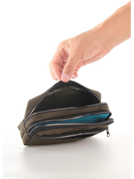 Relaxion Yeşil Üç Gözlü Su Geçirmez Kumaş Kalem Çantası Kalemlik 110 - Resim 2