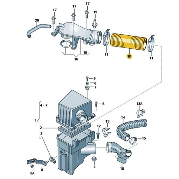 Skoda Fabia 2000-2004 1.4 Benzinli Motor Hava Borusu 6U0129627B - 2