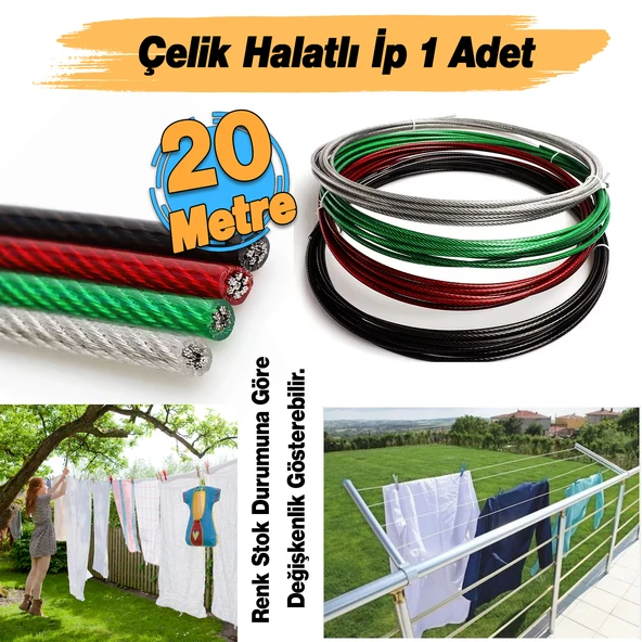 Balkon Çamaşır Kurutma Halatı Çelik Halat Kupeşte Asma Çelik Çamaşır İpi 20 Metre Korkuluk Askısı İp - 1