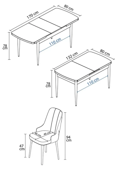 Mabel Meşe Desen 80x132 Mdf Açılabilir Mutfak Masası Takımı 6 Adet Sandalye Cappucino - 5