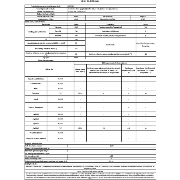 Arçelik 574509 MB E Enerji Sınıfı 508 lt No Frost Buzdolabı - 5