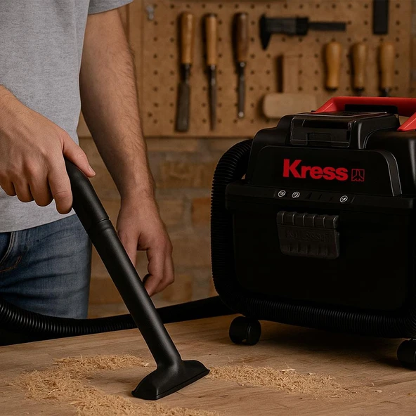 Kress KH035.9 20Volt 250W/17Kpa Kömürsüz Flexi Esnek Hortumlu Profesyonel Şarjlı Islak/Kuru Süpürge & Üfleme (Akü Dahil Değildir) - 9