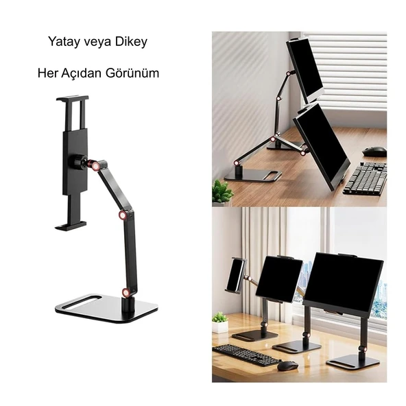 TriLine Monitör Tablet iPad Telefon Tutucu 12-16 İnç Universal Metal 360° Derece Döner Stand - 5