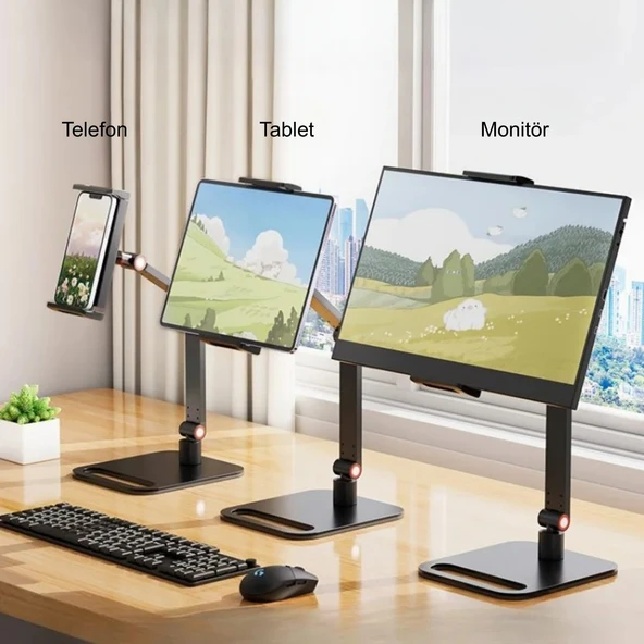 TriLine Monitör Tablet iPad Telefon Tutucu 12-16 İnç Universal Metal 360° Derece Döner Stand - 2