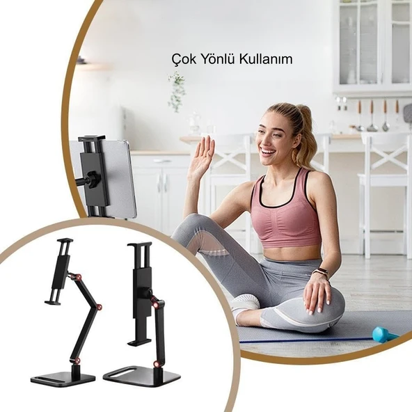 TriLine Monitör Tablet iPad Telefon Tutucu 12-16 İnç Universal Metal 360° Derece Döner Stand - 7