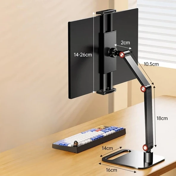 TriLine Monitör Tablet iPad Telefon Tutucu 12-16 İnç Universal Metal 360° Derece Döner Stand - 4