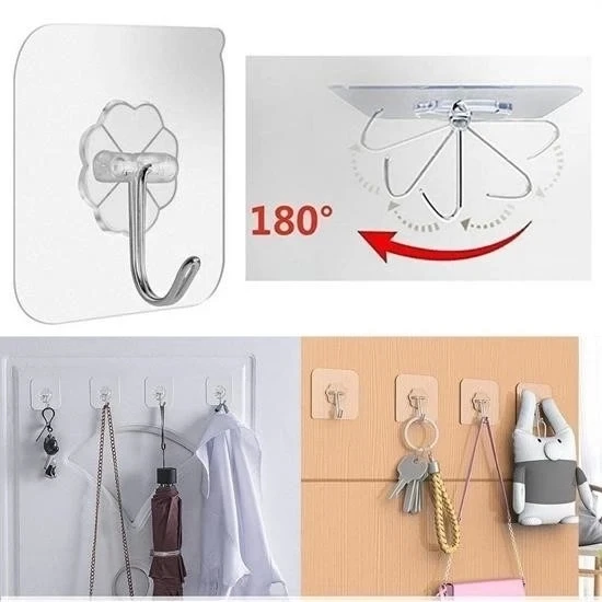 Süper Güçlü Yapışkanlı Suya Dayanıklı Şeffaf Askı 5li Set Yeniden Kullanılabilir Kancalar - Resim 7