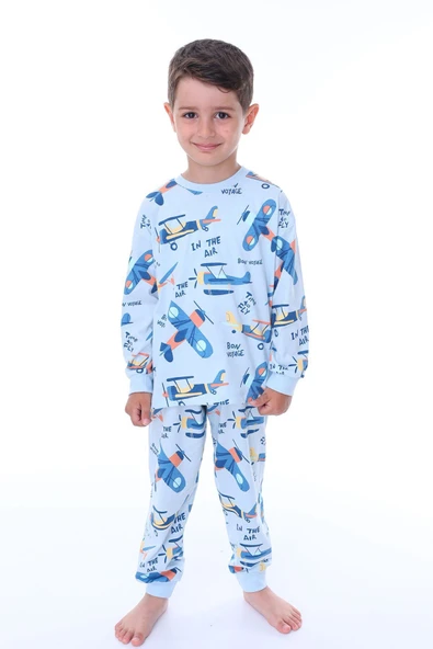 Time To FLY Mavi Desenli Çocuk Pijama Takımı ürün görseli