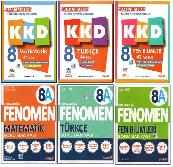 KURMAY KKD+FENOMEN 8A 8. SINIF MATEMATİK+FEN B.+TÜRKÇE (6 KİTAP)