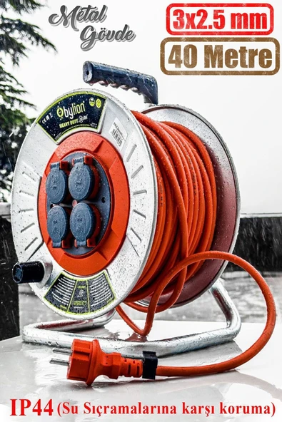 Makaralı Seyyar Kablo Kapaklı 4 Prizli Metal Uzatma Kablosu 3x2.5 Mm Cca Kablo 40 Metre ürün görseli