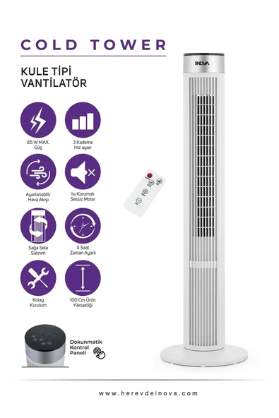 İnova Cold Tower Kule Tipi Büyük Boy 65 Watt Kumandalı Serinletici Vantilatör - Resim 2