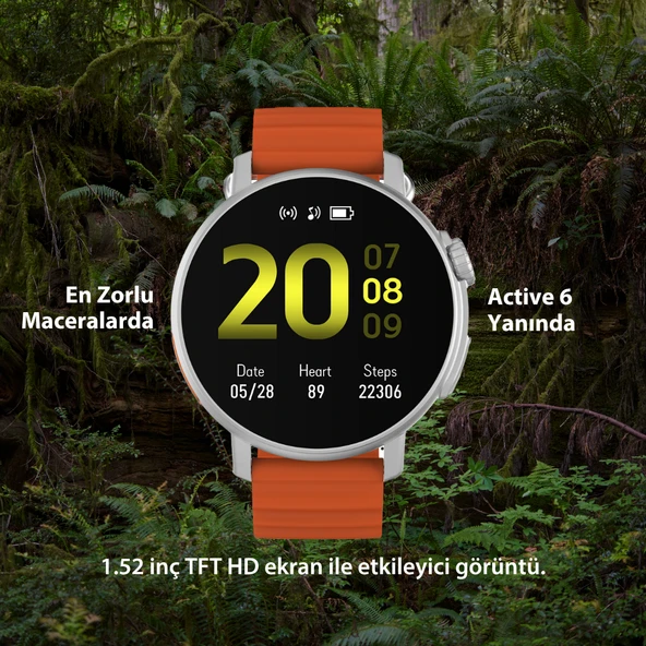 Active6 Akıllı Saat Yuvarlak Alüminyum Kasa Spor Silikon Kordon - 6