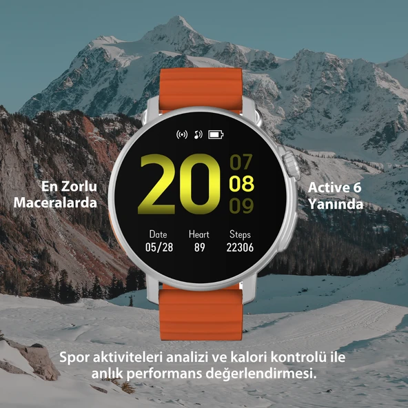 Active6 Akıllı Saat Yuvarlak Alüminyum Kasa Spor Silikon Kordon - 5